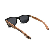 AKJ Fashion lunettes de soleil en bois véritable, monture noire, verres polarisés miroir noir, branches gravées motif Nazca.