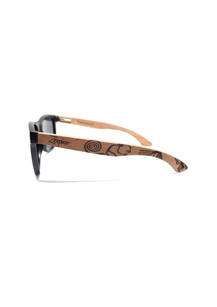 Lunettes de soleil AKJ Fashion en bois véritable avec verres polarisés UV400 noirs et gravures uniques inspirées de Nazca.