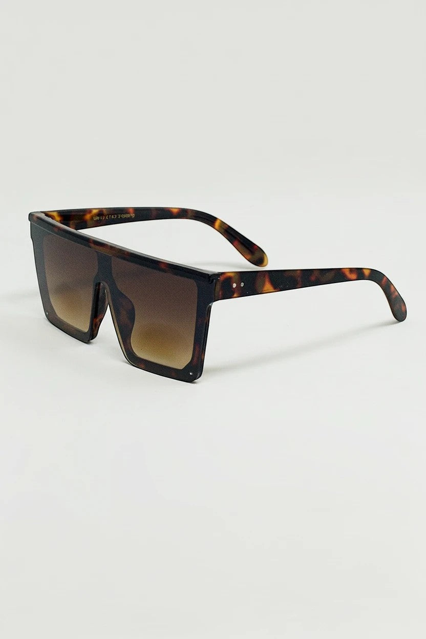 Lunettes de soleil AKJ Fashion rétro 70s, monture carrée écaille de tortue, verres dégradés marron, protection UV400