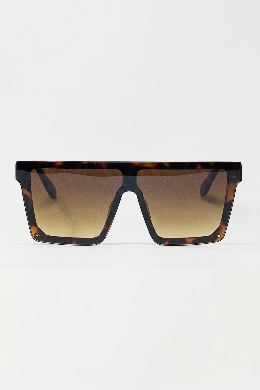 AKJ Fashion lunettes de soleil rétro 70s, monture carrée écaille de tortue, verres dégradés marron, protection UV400.