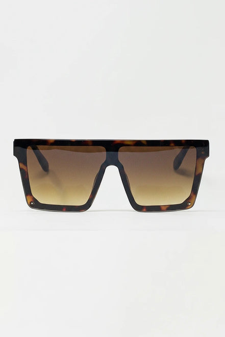 AKJ Fashion lunettes de soleil rétro 70s, monture carrée écaille de tortue, verres dégradés marron, protection UV400.
