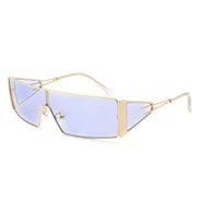 AKJ Fashion Lunettes de soleil femme rectangulaires dorées verres bleus, style vintage enveloppant