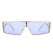 AKJ Fashion Lunettes de soleil femme rectangulaires dorées avec verres bleus, style vintage enveloppant