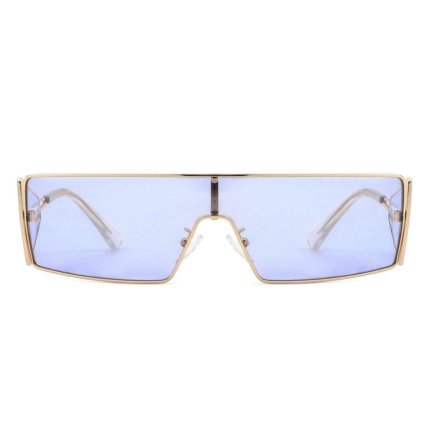AKJ Fashion Lunettes de soleil femme rectangulaires dorées avec verres bleus, style vintage enveloppant
