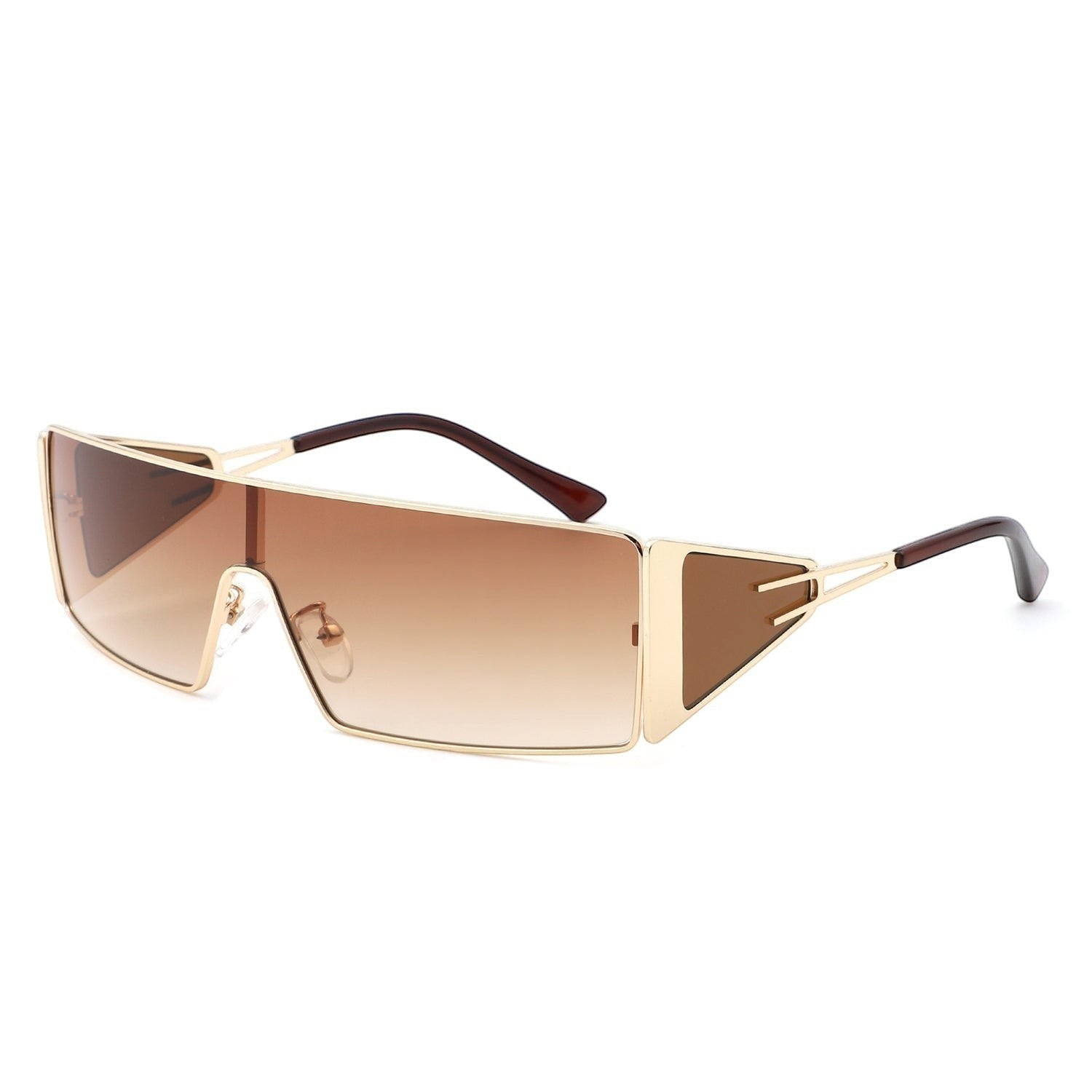 AKJ Fashion Lunettes de soleil femme rectangulaires dorées avec verres dégradés marron, style enveloppant