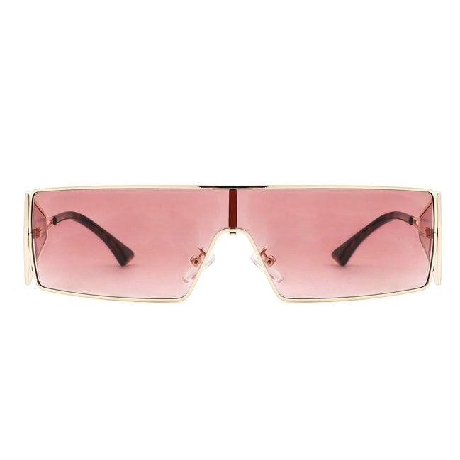 AKJ Fashion Lunettes de soleil femme rectangulaires roses dégradé, monture dorée, style vintage