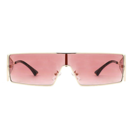 AKJ Fashion Lunettes de soleil femme rectangulaires roses dégradé, monture dorée, style vintage