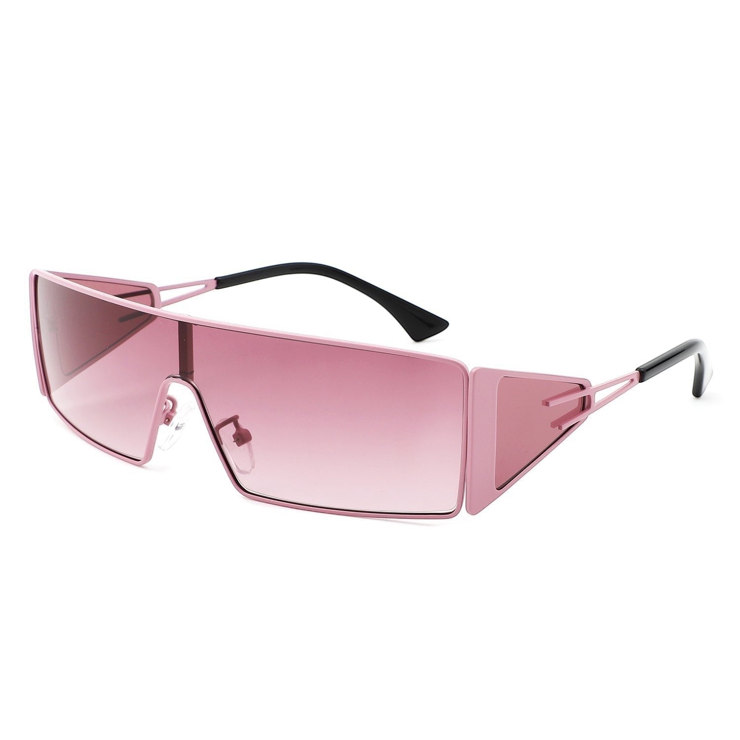 AKJ Fashion Lunettes de soleil femme roses rectangulaires enveloppantes, style vintage, verres dégradés roses, monture métal