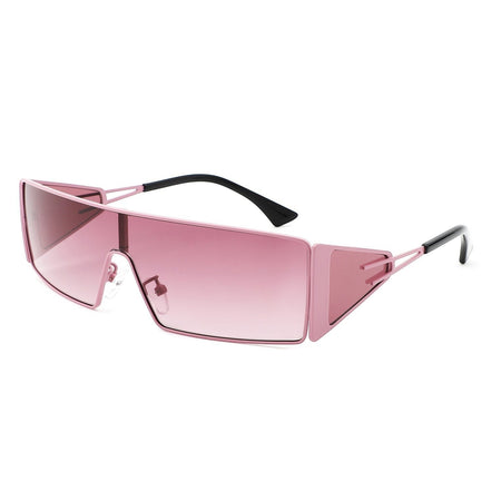 AKJ Fashion Lunettes de soleil femme roses rectangulaires enveloppantes, style vintage, verres dégradés roses, monture métal