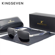 Lunettes de soleil rectangulaires polarisées KINGSEVEN K-7719 pour homme, monture aluminium argentée et bleue, verres miroir UV400.