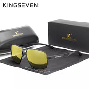 Lunettes de soleil rectangulaires polarisées KINGSEVEN K‑7719 pour homme, monture aluminium noire, verres jaunes miroirs UV400.