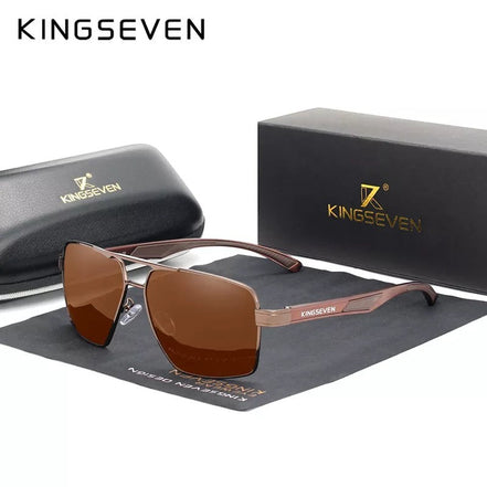 AKJ Fashion Lunettes de soleil homme KINGSEVEN K-7719, monture aluminium marron, verres polarisés UV400