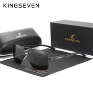 Lunettes de soleil polarisées rectangulaires KINGSEVEN K-7719 pour homme, monture aluminium noire, verres miroirs UV400.