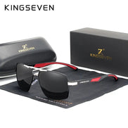 Lunettes de soleil rectangulaires polarisées KINGSEVEN K-7719 pour homme, monture aluminium argent et rouge, verres miroirs UV400.