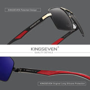 Lunettes de soleil polarisées rectangulaires KINGSEVEN K-7719 pour homme, monture aluminium noire et rouge, verres miroirs UV400.