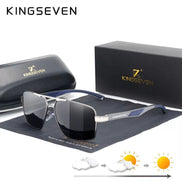Lunettes de soleil rectangulaires polarisées KINGSEVEN K‑7719 pour homme, monture aluminium argentée et bleue, verres miroirs UV400.