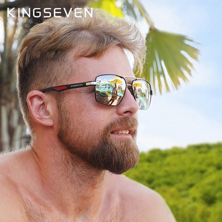 Lunettes de soleil rectangulaires polarisées KINGSEVEN K‑7719 pour homme, monture aluminium, verres miroir UV400.