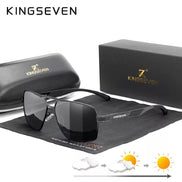 AKJ Fashion Lunettes de soleil rectangulaires polarisées KINGSEVEN K-7719 pour homme, monture aluminium noire, verres miroirs UV400.