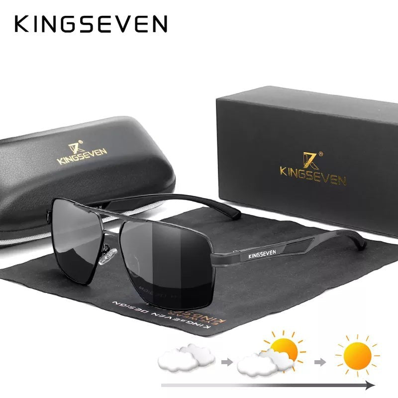 AKJ Fashion Lunettes de soleil rectangulaires polarisées KINGSEVEN K-7719 pour homme, monture aluminium noire, verres miroirs UV400.