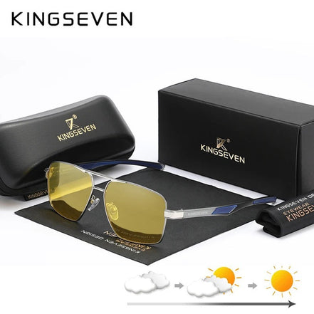 AKJ Fashion : lunettes de soleil homme rectangle argentées, verres polarisés jaunes, monture aluminium légère, protection UV400.