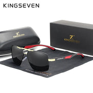 AKJ Fashion lunettes de soleil rectangulaires polarisées pour homme, monture aluminium noire et dorée, verres miroir UV400.
