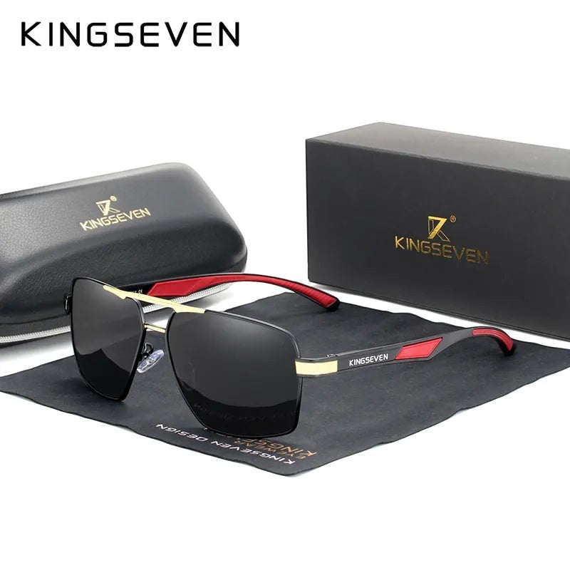 AKJ Fashion lunettes de soleil rectangulaires polarisées pour homme, monture aluminium noire et dorée, verres miroir UV400.