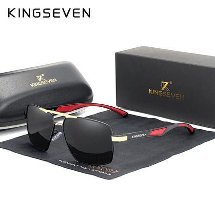 AKJ Fashion lunettes de soleil rectangulaires polarisées pour homme, monture aluminium noire et dorée, verres miroir UV400.