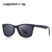 Lunettes de soleil MERRY’S polarisées UV400, monture noir mat avec accents rouges, style sport-classique.