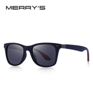 Lunettes de soleil MERRY'S polarisées UV400, monture noire mate avec accents rouges, style sport-classique.