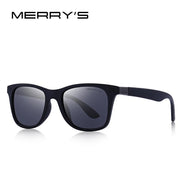 Lunettes de soleil MERRY'S polarisées UV400, monture noire mate avec accents rouges, style sport-classique.