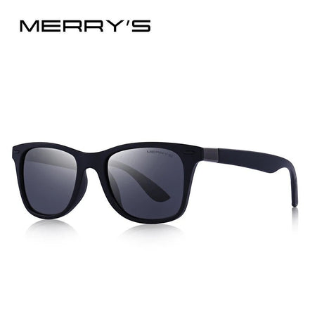 Lunettes de soleil MERRY'S polarisées UV400, monture noire mate avec accents rouges, style sport-classique.
