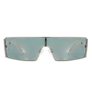 AKJ Fashion Lunettes de soleil femme rectangulaires argentées avec verres bleus clairs, style vintage enveloppant.