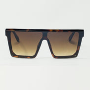 Lunettes de soleil AKJ Fashion rétro 70s, monture carrée écaille et verres dégradés marron, protection UV400.