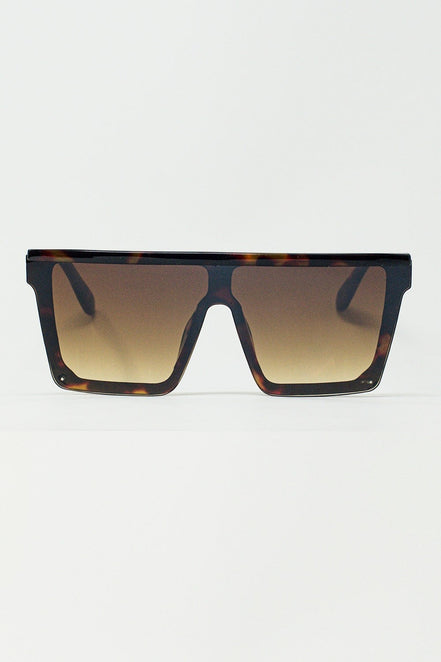 Lunettes de soleil AKJ Fashion rétro 70s, monture carrée écaille et verres dégradés marron, protection UV400.