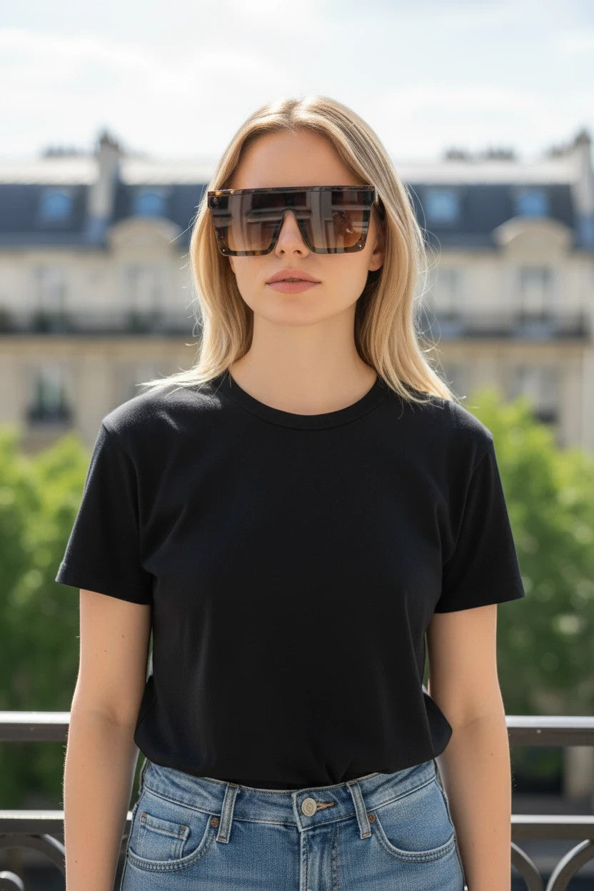 AKJ Fashion lunettes de soleil rétro 70s monture carrée écaille de tortue verres dégradés protection UV400