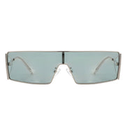 AKJ Fashion Lunettes de soleil rectangulaires femme, monture argentée, verres bleu clair, style vintage