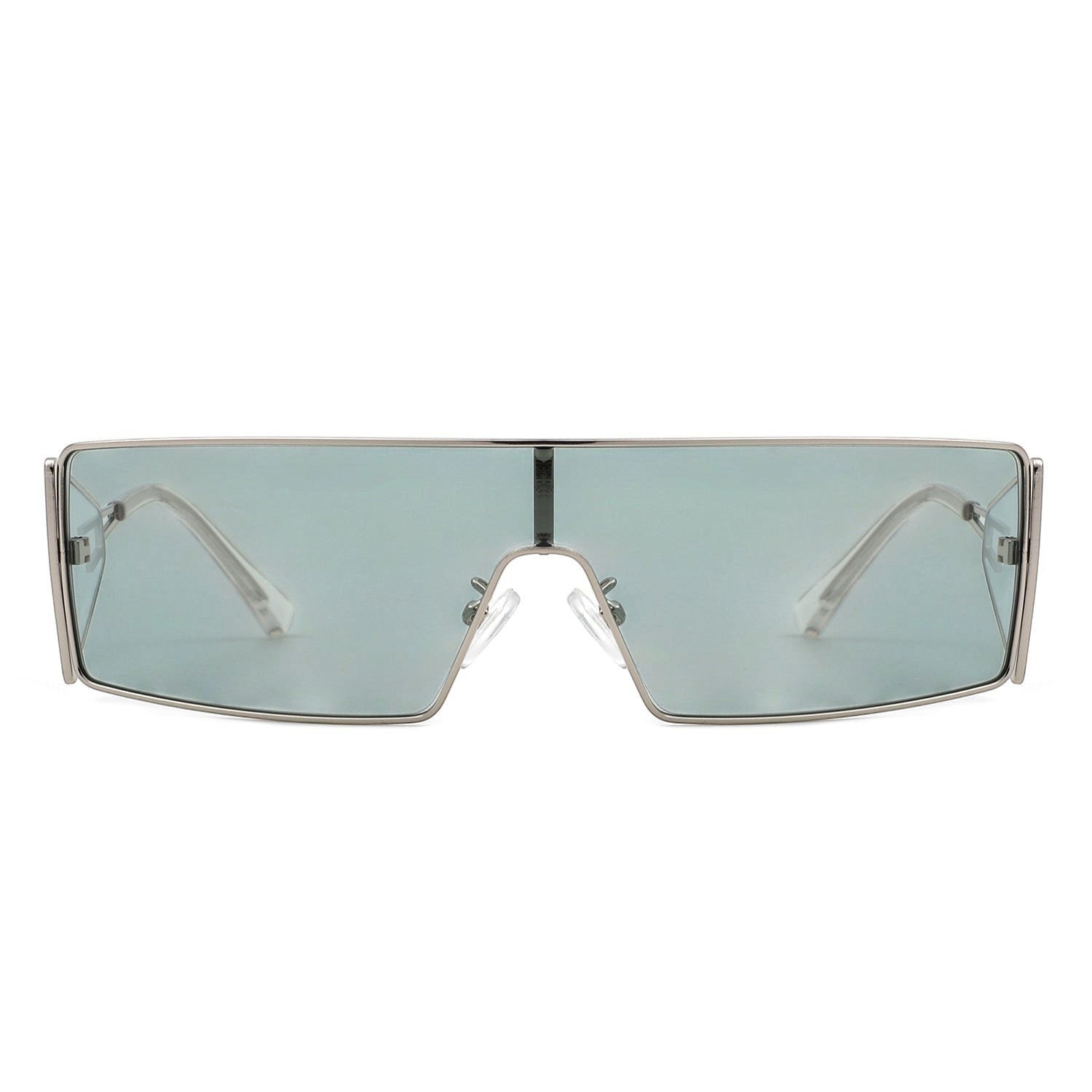 AKJ Fashion Lunettes de soleil rectangulaires femme, monture argentée, verres bleu clair, style vintage