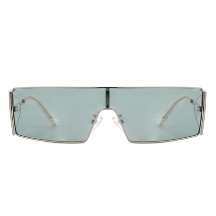 AKJ Fashion Lunettes de soleil rectangulaires femme, monture argentée, verres bleu clair, style vintage