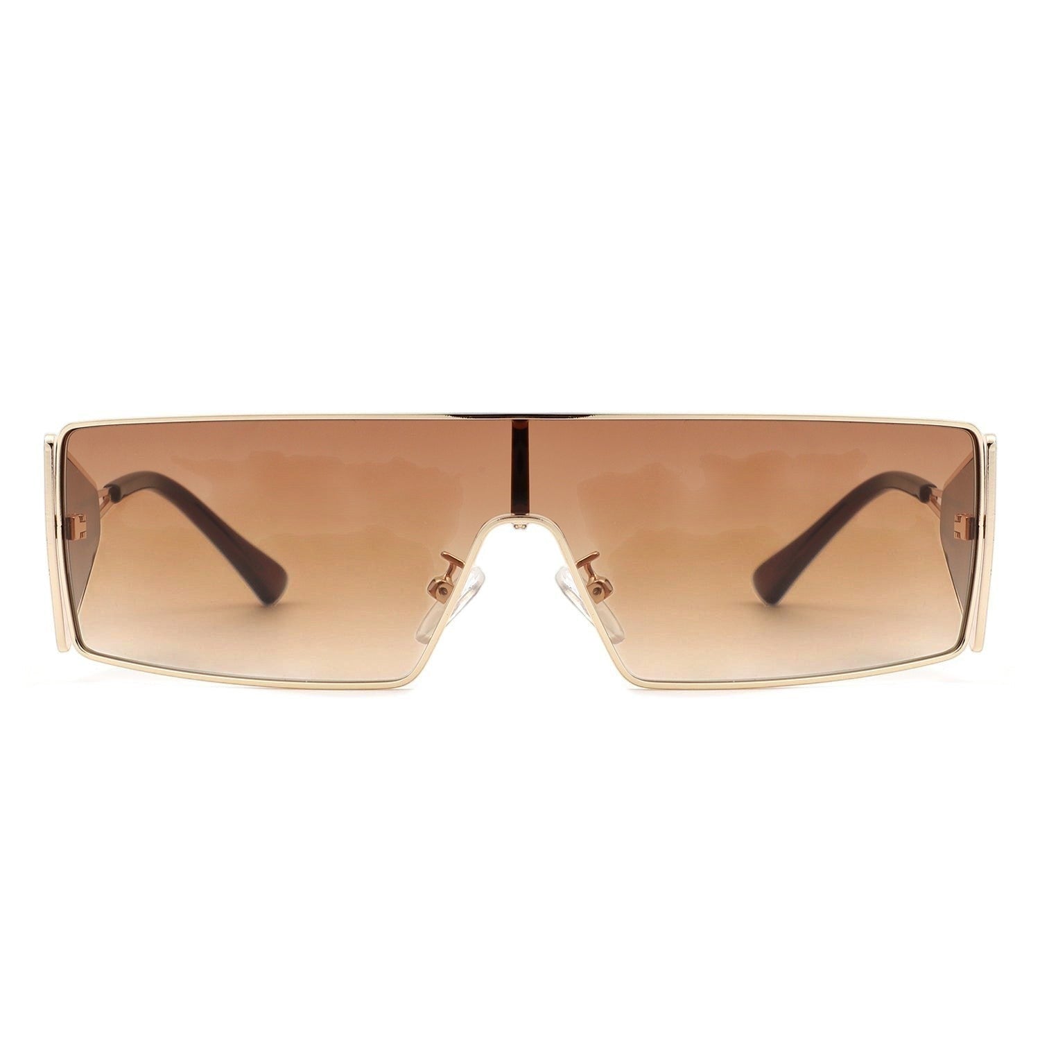AKJ Fashion Lunettes de soleil femme rectangulaires vintage, monture dorée, verres dégradé brun, protection UVA/UVB