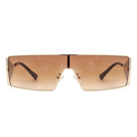 AKJ Fashion Lunettes de soleil femme rectangulaires vintage, monture dorée, verres dégradé brun, protection UVA/UVB