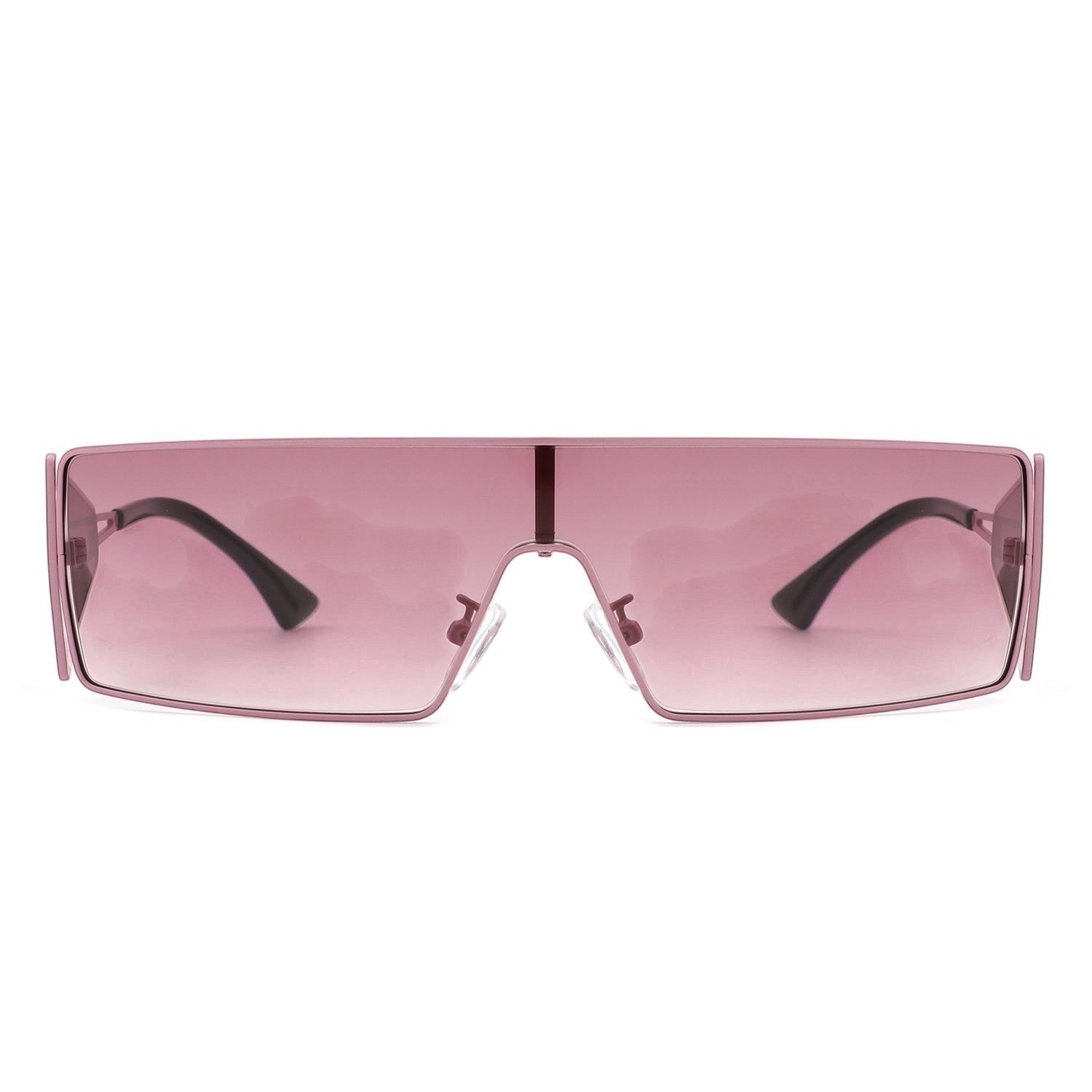 AKJ Fashion Lunettes de soleil femme rectangulaires roses, monture enveloppante, verres dégradés roses, style vintage.