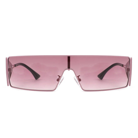 AKJ Fashion Lunettes de soleil femme rectangulaires roses, monture enveloppante, verres dégradés roses, style vintage.
