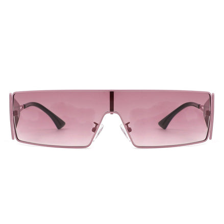 AKJ Fashion Lunettes de soleil femme rectangulaires roses, monture enveloppante, verres dégradés roses, style vintage.