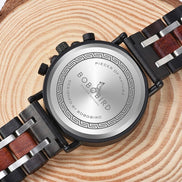 Montre AKJ Fashion BOBO BIRD en bois et acier, cadran rond sans chiffres, bracelet bicolore, luxe naturel.
