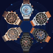 AKJ Fashion Montre chronographe CURREN homme en acier inoxydable, cadran noir, bracelet cuir, style sport-chic.