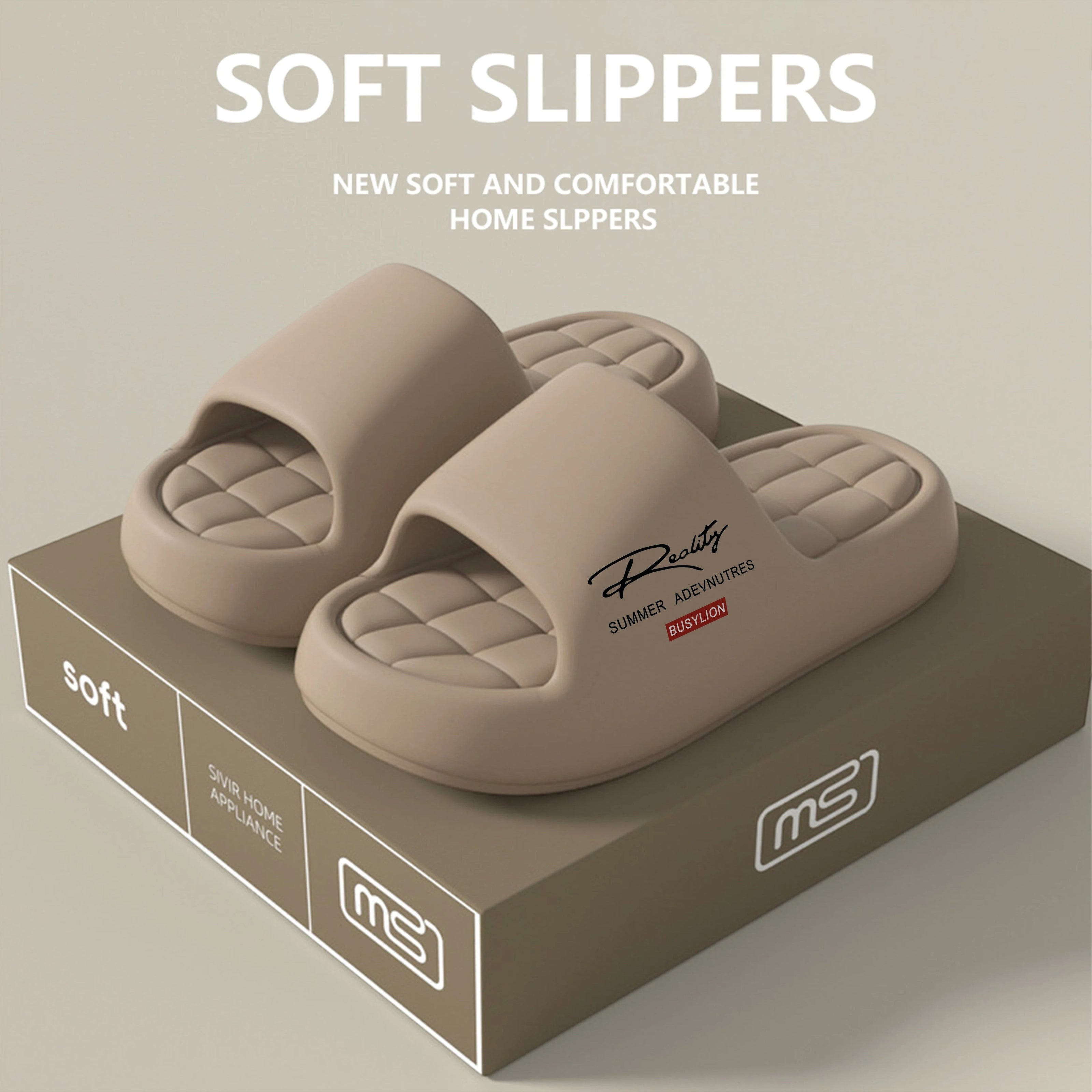 AKJ Fashion pantoufles femme été beiges rembourrées, légères, anti-glisse, confortables, semelle matelassée, idéales pour la maison.