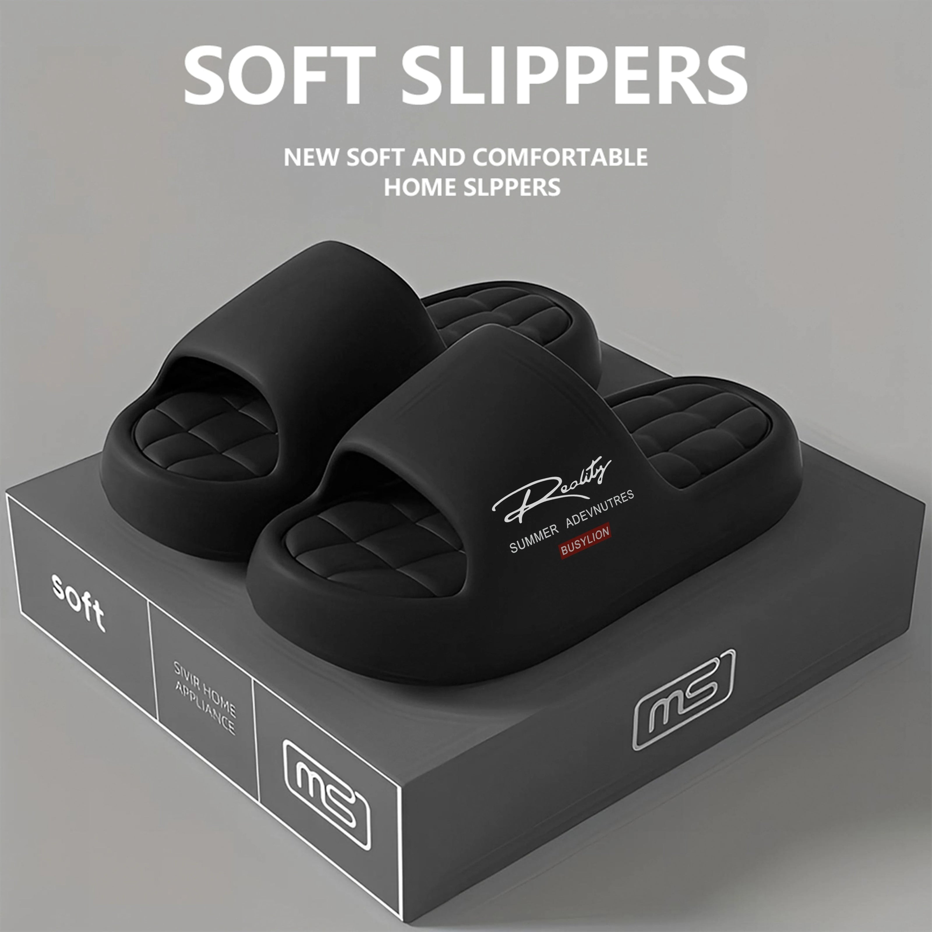 AKJ Fashion pantoufles d'été noires rembourrées pour femme, légères et antidérapantes, confortables pour la maison.