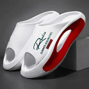 AKJ Fashion Pantoufles unisexes blanches avec semelle rouge et inscription 