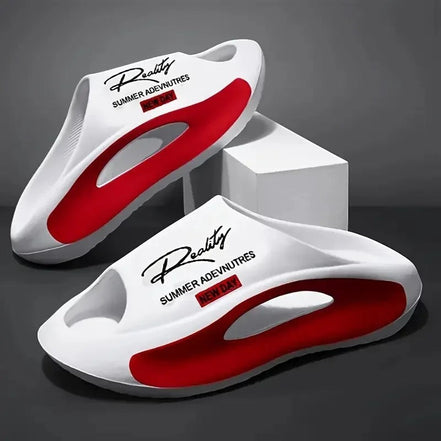 AKJ Fashion pantoufles unisexes blanches et rouges, confortables et légères, idéales pour l'été.