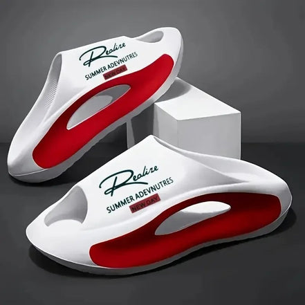 AKJ Fashion Pantoufles unisexes blanches et rouges en caoutchouc, design moderne, idéales pour l'été.